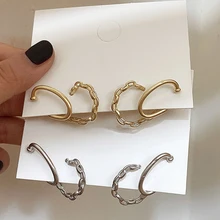 Новинка, корейский стиль, серебряные, золотые, круглые, геометрические, двойные, C серьги-гвоздики для женщин, аксессуары для девушек, подарки, модное ювелирное изделие