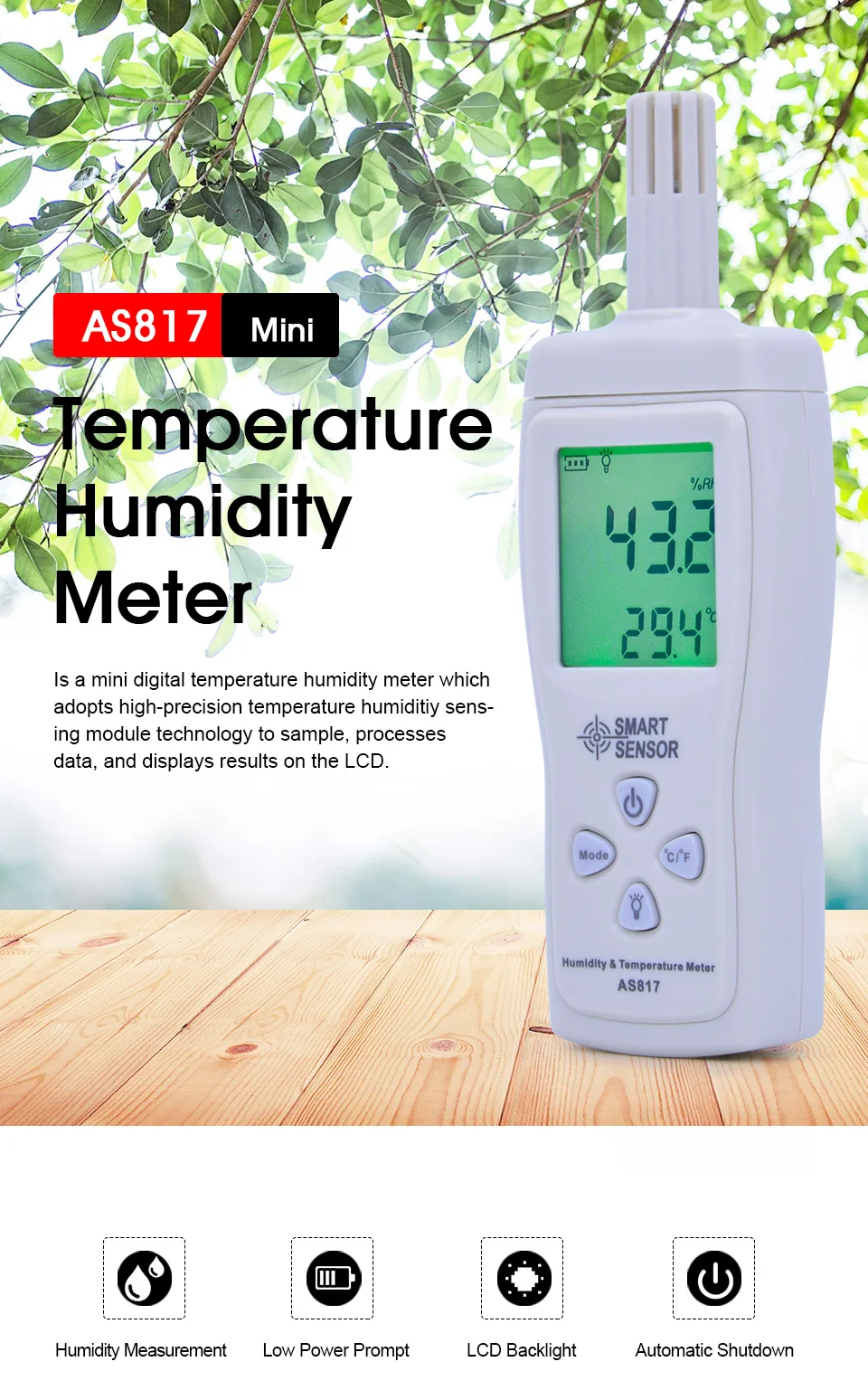 Умный датчик AS817 Мини Многофункциональный термометр гигрометр макс мин значение ЖК-дисплей цифровой измеритель влажности и температуры