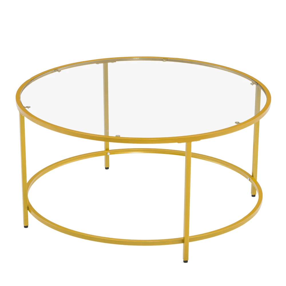 

[90 x 90 x 45]cm Simple Single-Layer Round Frame Glass Surface Coffee Table Side Table 90 Round Gold