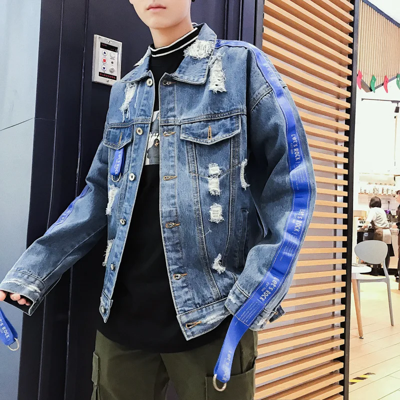 

2020 Spring New Style Men's Trend with Holes Jeans Coat Korean-style Students Jacket Jk615
