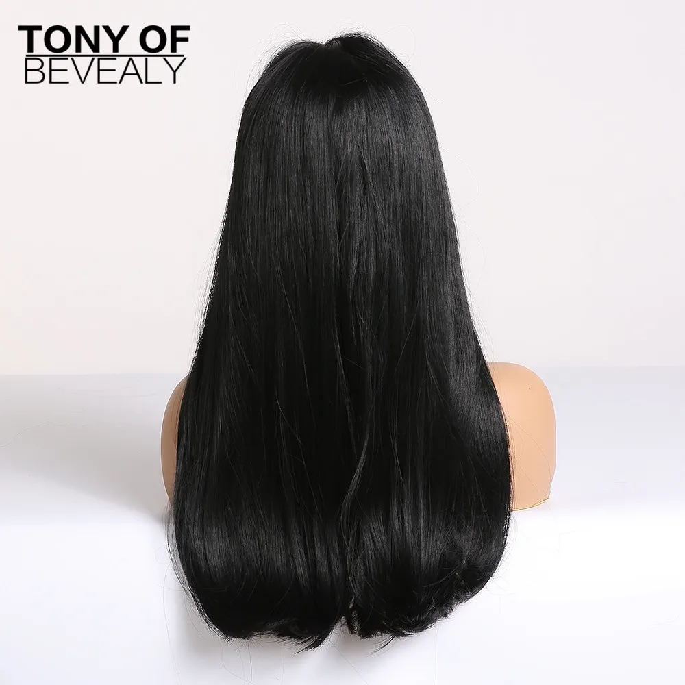 Длинные прямые волосы черные с челкой синтетические парики для женщин афро