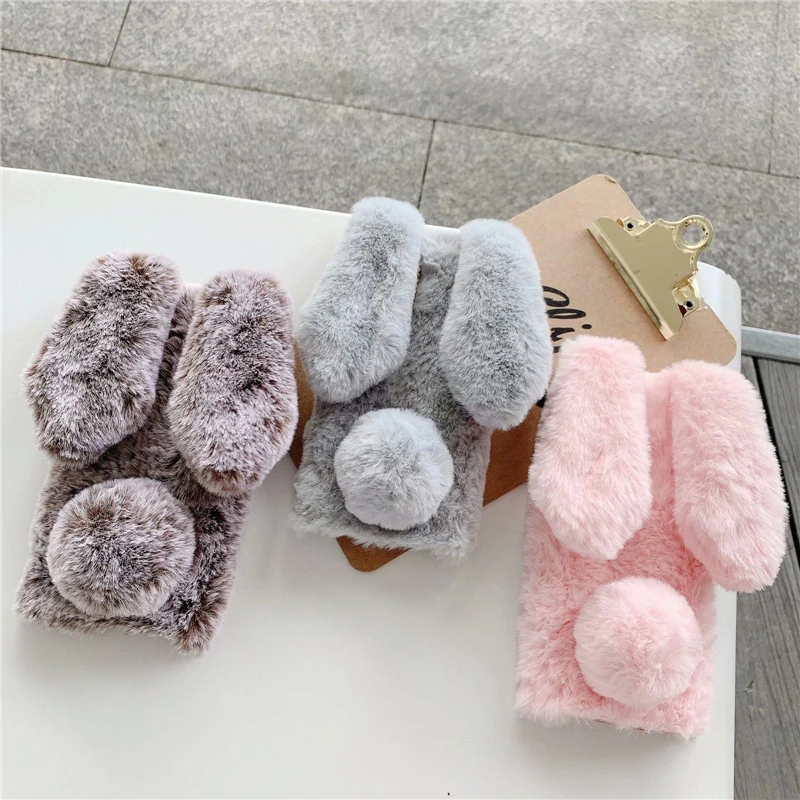 Custodia Morbida In Peluche Per Samsung Galaxy A10S A10E A20S A20E A30S A40 A50S A70 A90 A6 A8 A9 J8 J4 J6 Plus Furry Bunny Warm Fur Cover