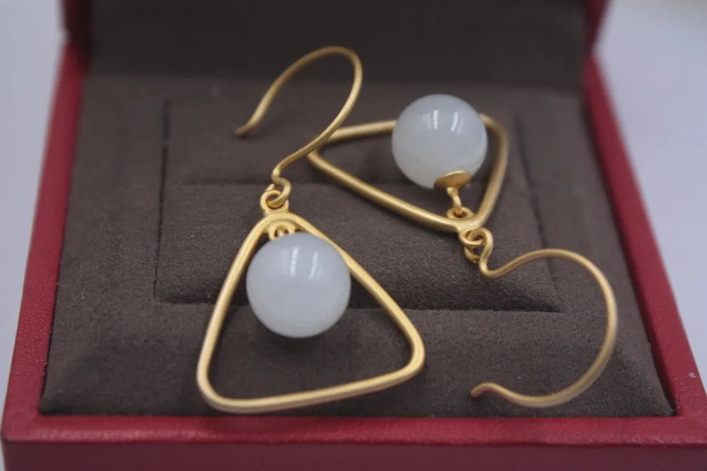 Настоящее Серебро S925, висячие серьги для женщин, Hetian Ball, геометрические серьги, висячие серьги, подарок