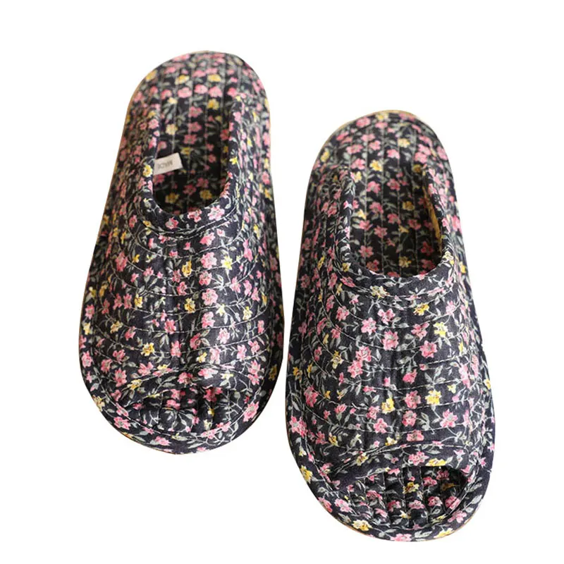Vintage Floral Home Shoes Slippers Warm Slippers Women Cotton House Slipper Sewing Comfy Flat Shoes Indoor Non-Slip Shoes