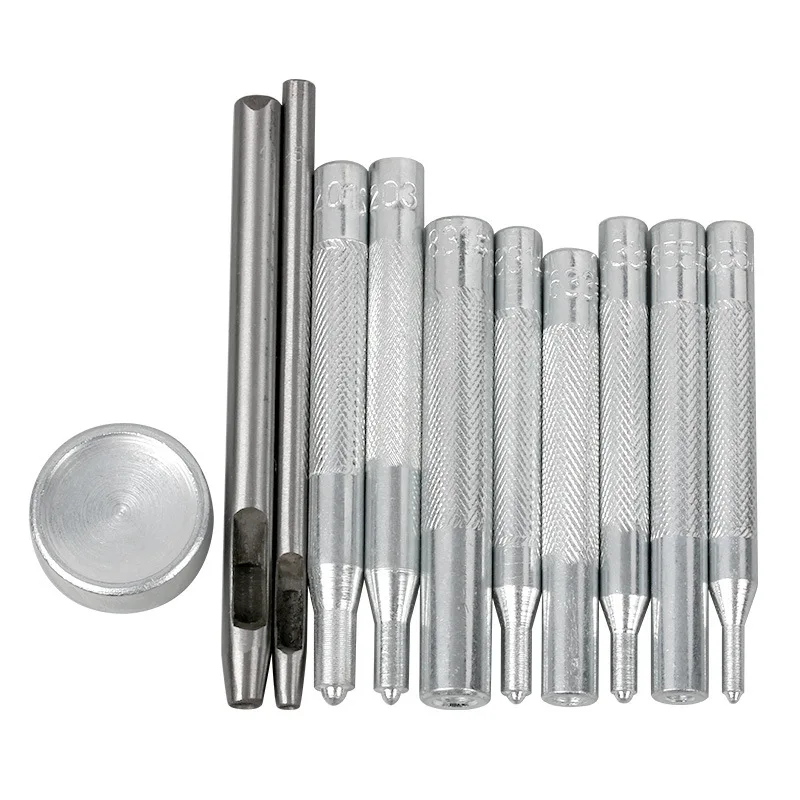 

11pcs/set Metal DIY Leather Craft Tool Set Die Hole Punch Button Tools Set Snap Fasteners Press Studs Rivet Setter Base Kit