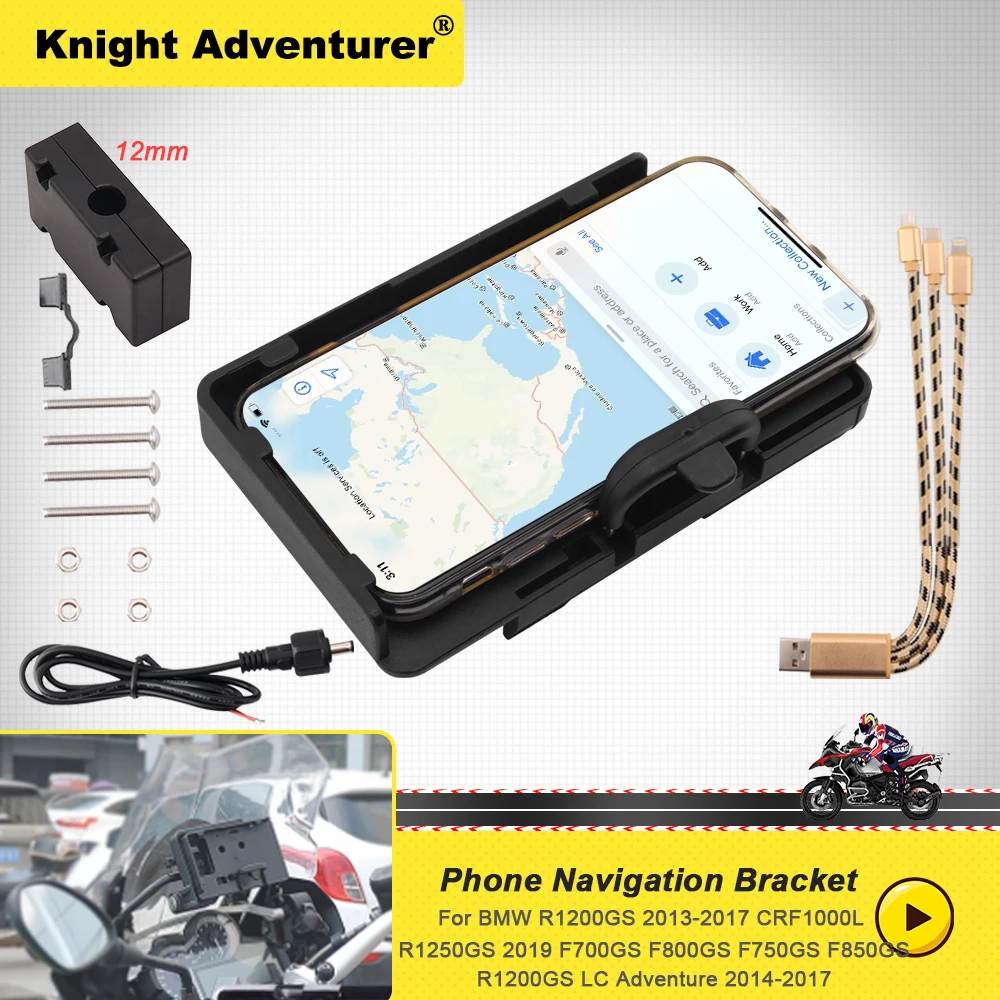 

12/16/22mm Mobile phone Navigation Bracket USB Charging Support For BMW R1200GS 2013-2017 R1250GS 2019 F750GS F850GS CRF 1000L