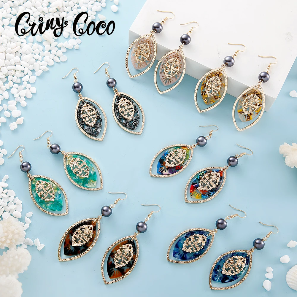 Cring Coco Hawaiian Drop Earrings 2021 Micronesia Guam Blue Green Brown Acrylic Geometric for Women Jewelry Ornaments | Украшения и