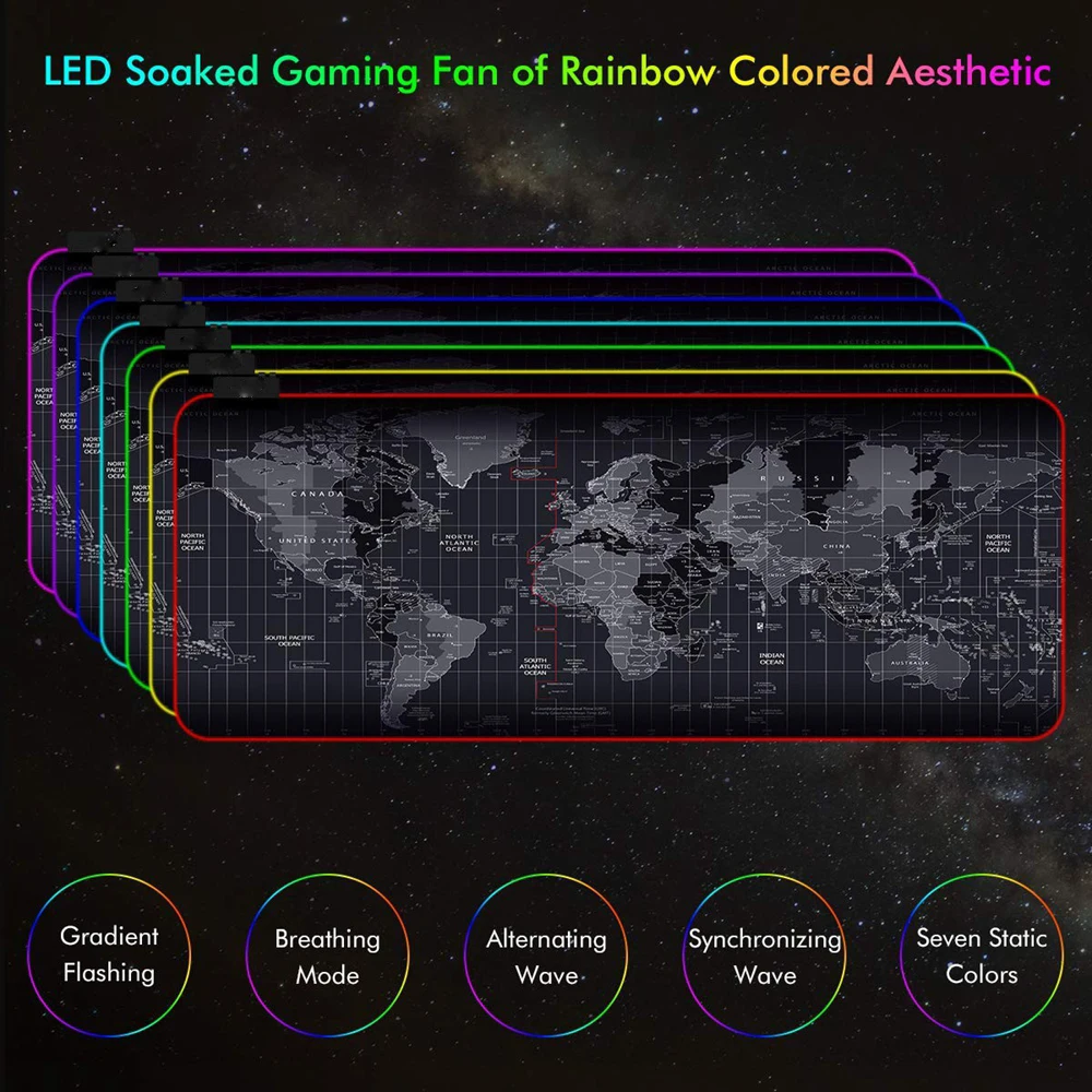 RGB большой игровой коврик для мыши карта мира резиновый нескользящий светодиодный коврик большой коврик для мыши Компьютерная клавиатура Коврик для мыши для игры офиса дома