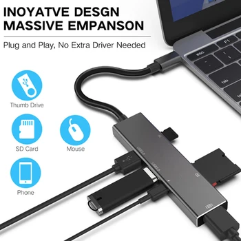 

6-in-1 4K Type-C Hub Type-C to USB3.0 Adapter HDMI Converter USB-C Dongle Plug and Play Compatible with MacBook Chromebook