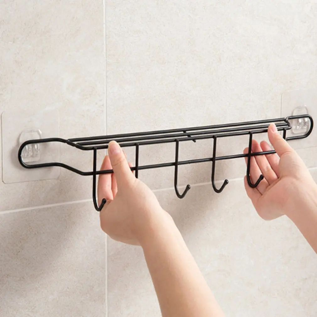 Home Free Punch Wrought Iron Knife Holder No Trace Paste Kitchen Rack Multi-function Wall Hanging Knife Spoon Spatula Rack