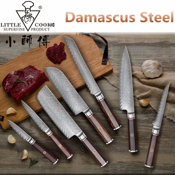 

Little Cook 7PC Kitchen Japanese style Knifes Set vg10 Damascus High Carbon Steel Chef Knife set with wood handle Cooking set