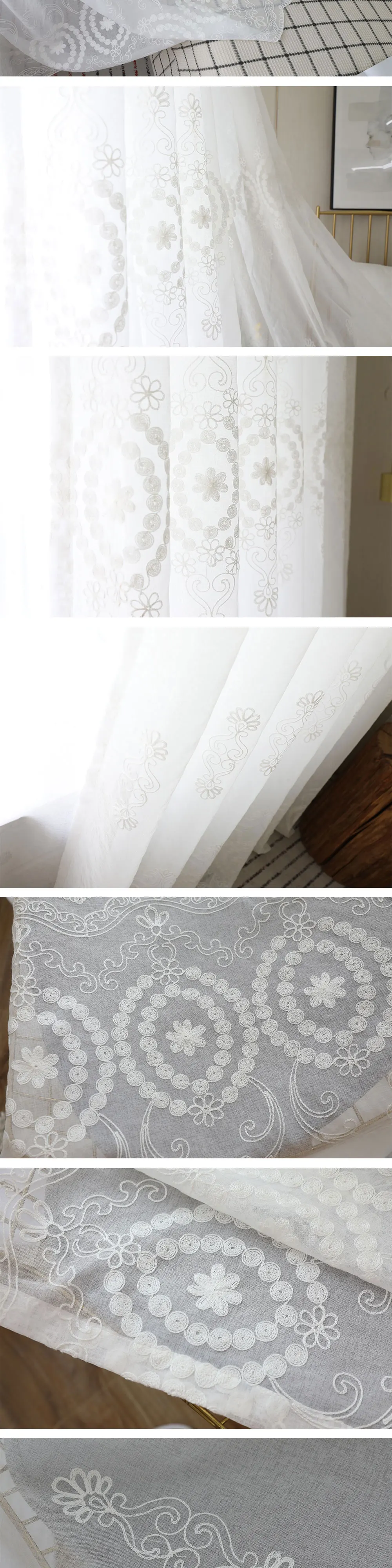 LOZUJOJU 1 Piece Tulle Sheer Curtains Embroidery White Drop All Match for Living room Window Thread Cloth Floral Jacquard Decor (2)
