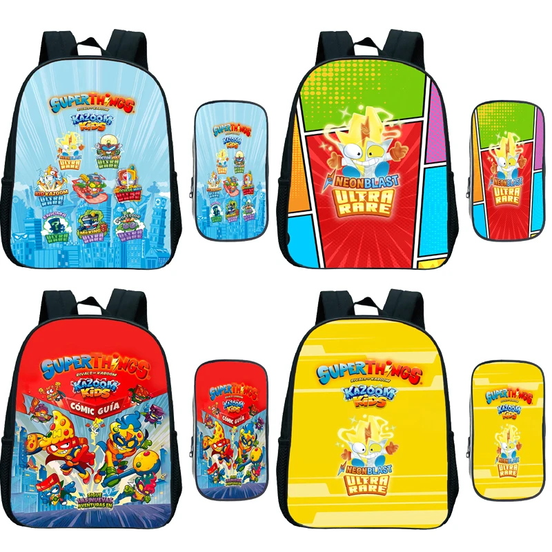 Superthings 8 Backpack 2pcs Set Kazoom Kids Neonblast Mini Rucksack with Pencil Case Child Cartoon Anime Kindergarten Bookbag