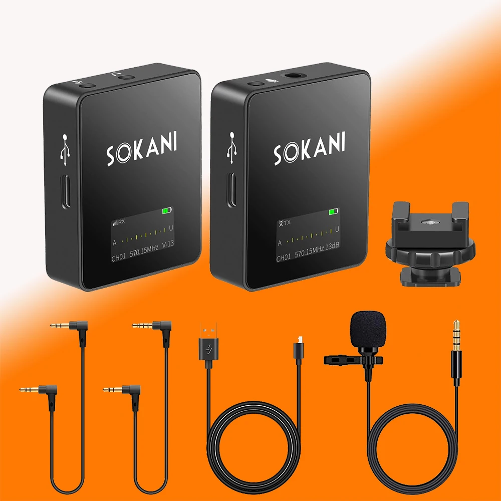 SOKANI миниатюрный UHF беспроводной микрофон с отворотом Lav видео для iPhone Huawei Xiaomi