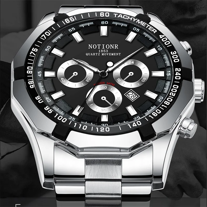 Luxury Mens Sports Watches Fashion Men Business Stainless Steel Waterproof Quartz Wrist Watch Luminous Clock relogio masculino