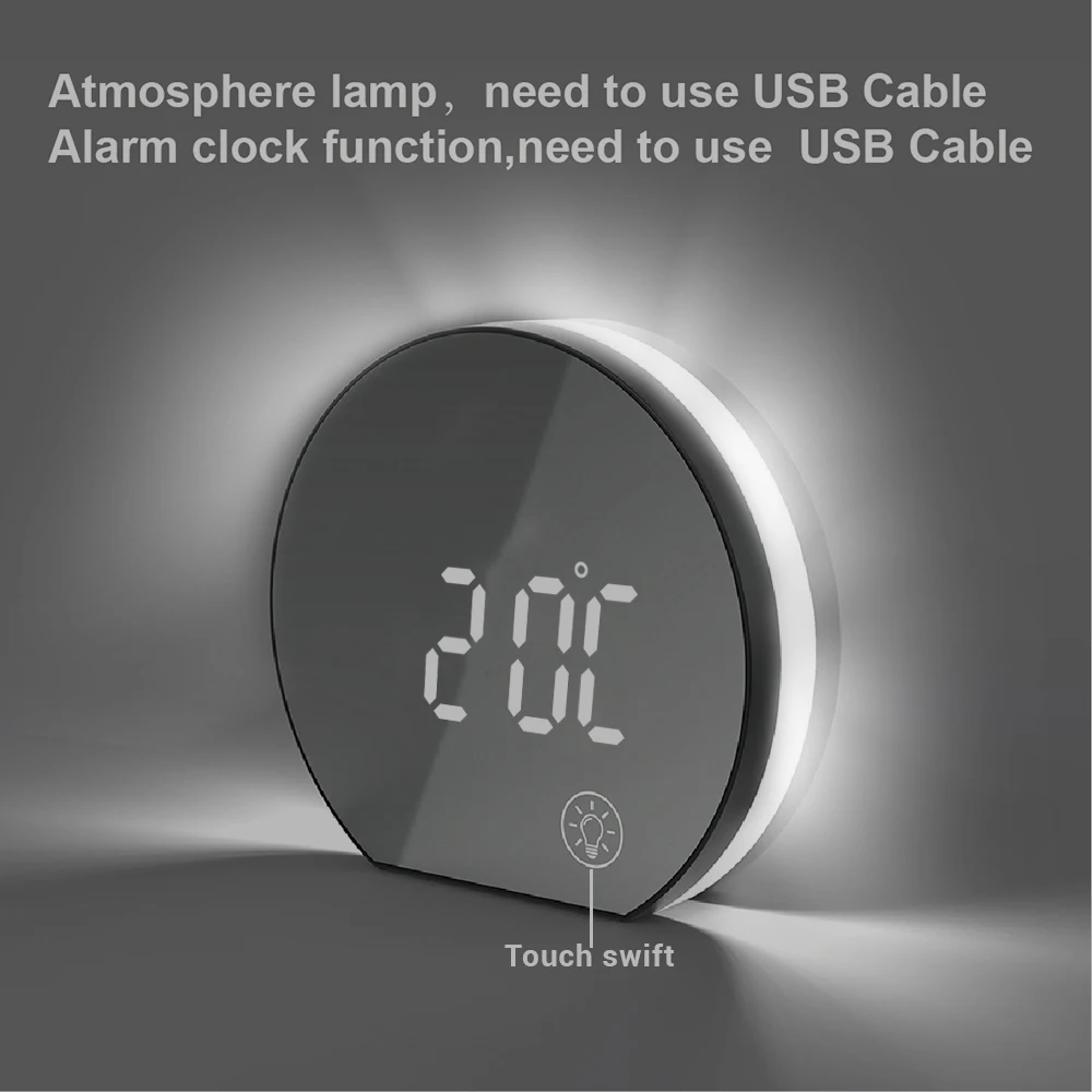 Электронная USB светодиодный Будильник с зеркалом Экран и светильник цифровой