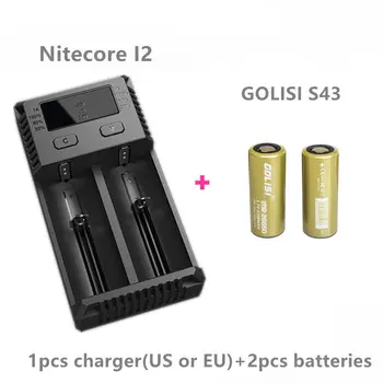

2 pcs GOLISI S43 IMR 26650 4300 mah 3.7V 30A with 1 pcs NITECORE NEW I2 lithium rechargeable battery charger