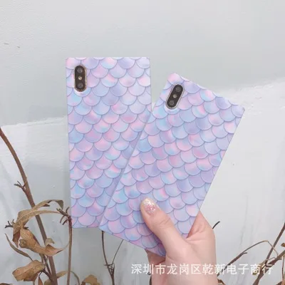 

Square colored fish scales Phone Case For iPhone X XR XS Max 8 7 Plus 6 6SPlus Square Cases Soft TPU Shockproof Back Cover
