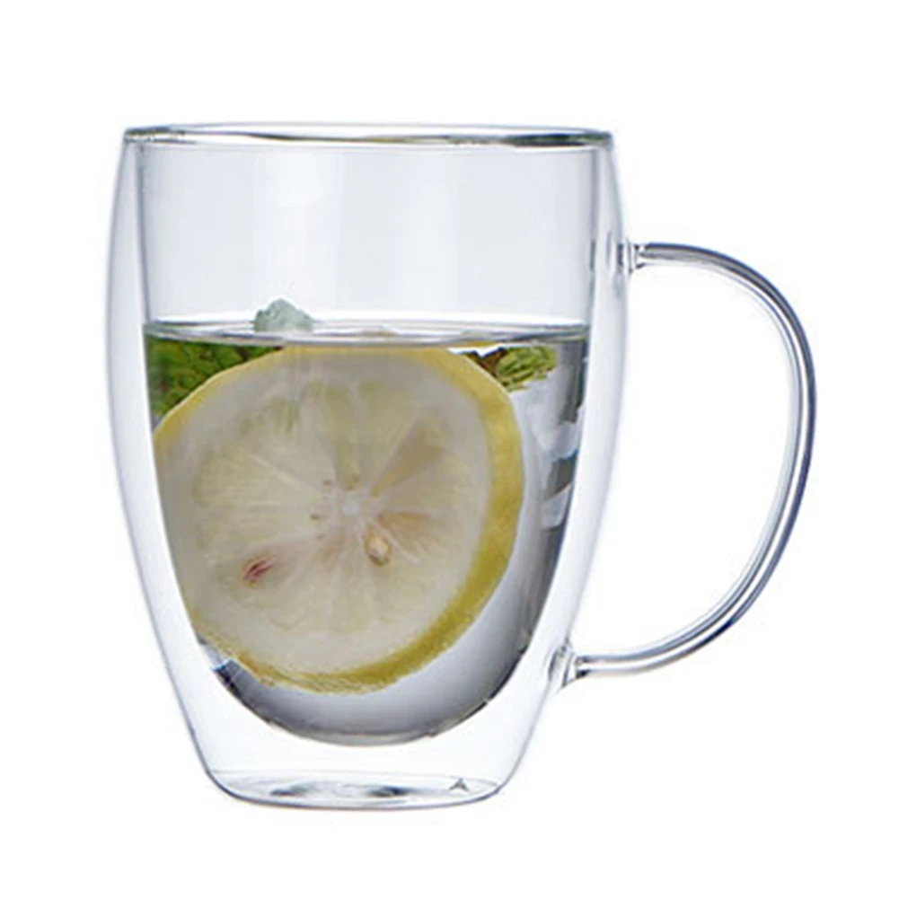 Portable 250/350/450ml Clear Glass Water Cup Coffee Mug Double Wall Insulated Handle Drinking Glass Cup Drinkware Drinking Mugs