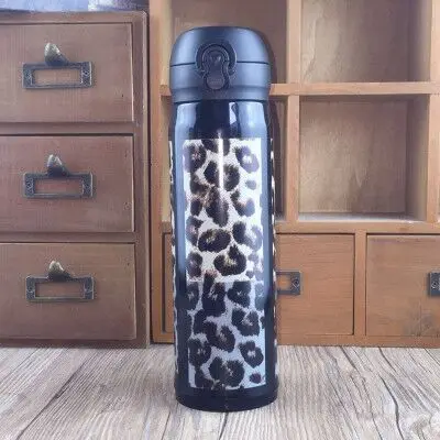 Крутой популярный термос 500 мл из нержавеющей стали для путешествий, кофе, чая, вакуумная изоляция, термос, Спортивная бутылка для воды - Цвет: leopard pattern