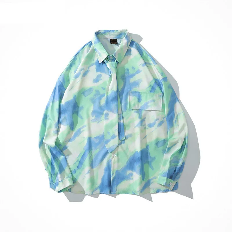 Men Shirt Pink Blue 2021 New Arrival Spring And Autumn Loose Fashion Tie Dye Male Shirt Thin Korean Style Hot Sale S110