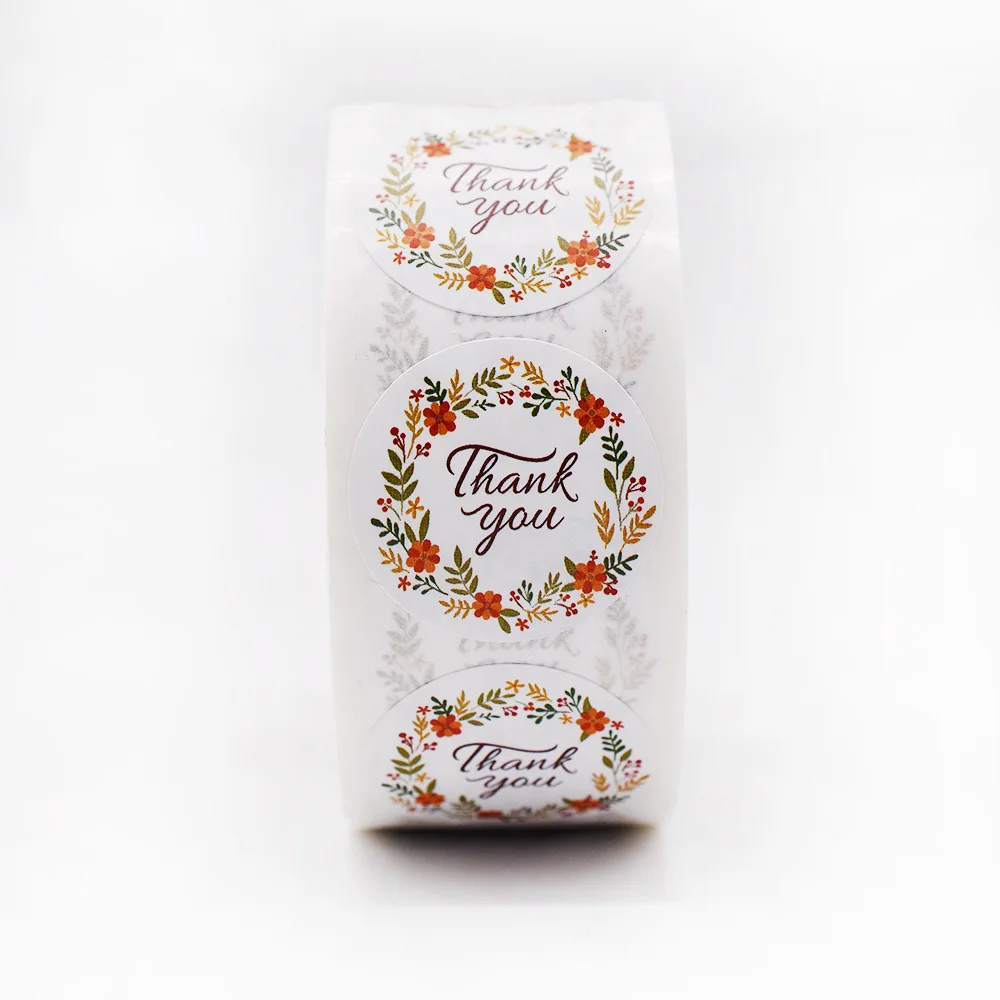 50 шт./лот бумажные наклейки с цветами и надписью Thank You для свадебных сувениров