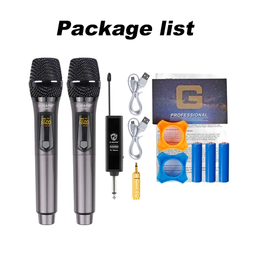 G-MARK X220U UHF 노래방 마이크 녹음, 핸드헬드 2 채널 리튬 배터리, 무대 교회 파티 학교용, 50m 5