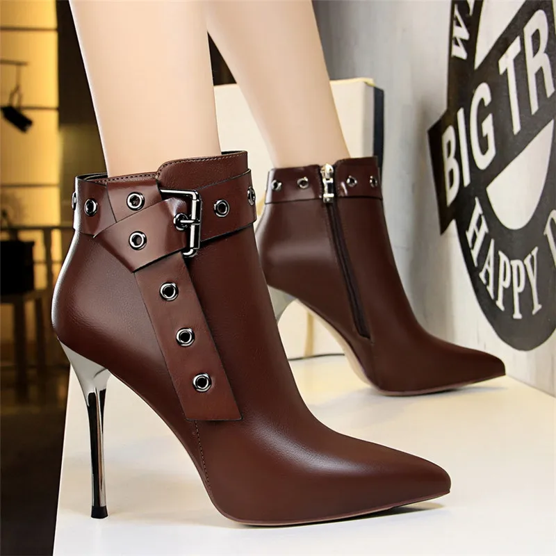 

BIGTREE Fashion Women High Heeled Rivet Leather Pointed Stiletto Heel Woman Boots Winter Autumn Sexy Nightclub Boots Women Pumps