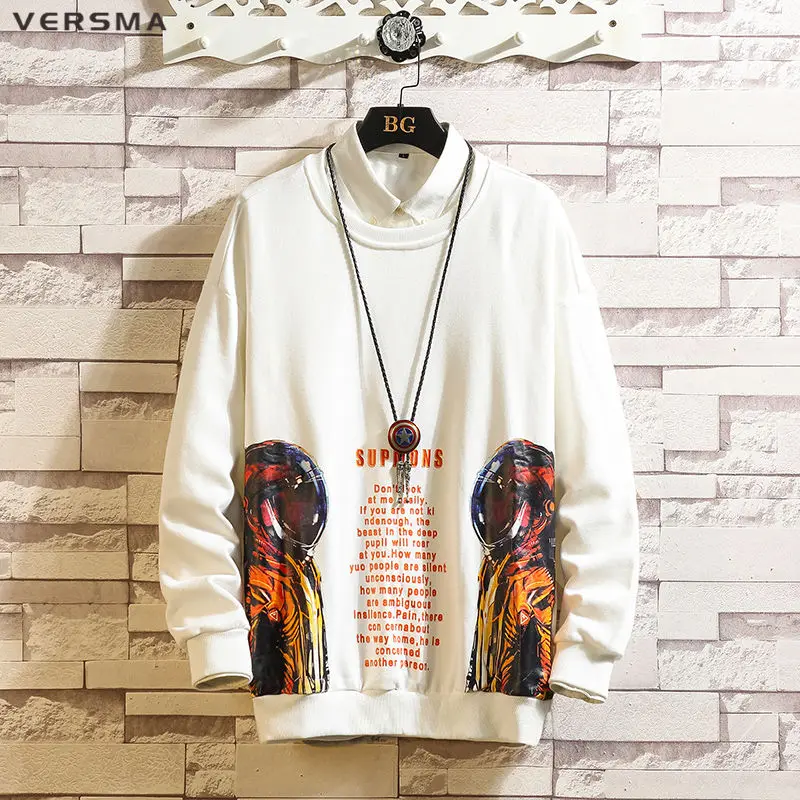 

VERSMA Korean University White Hoodie Sweatshirt Men Tracksuit BF Streetwear Men Sweatshirts For Boys Girls Couples Best Friends