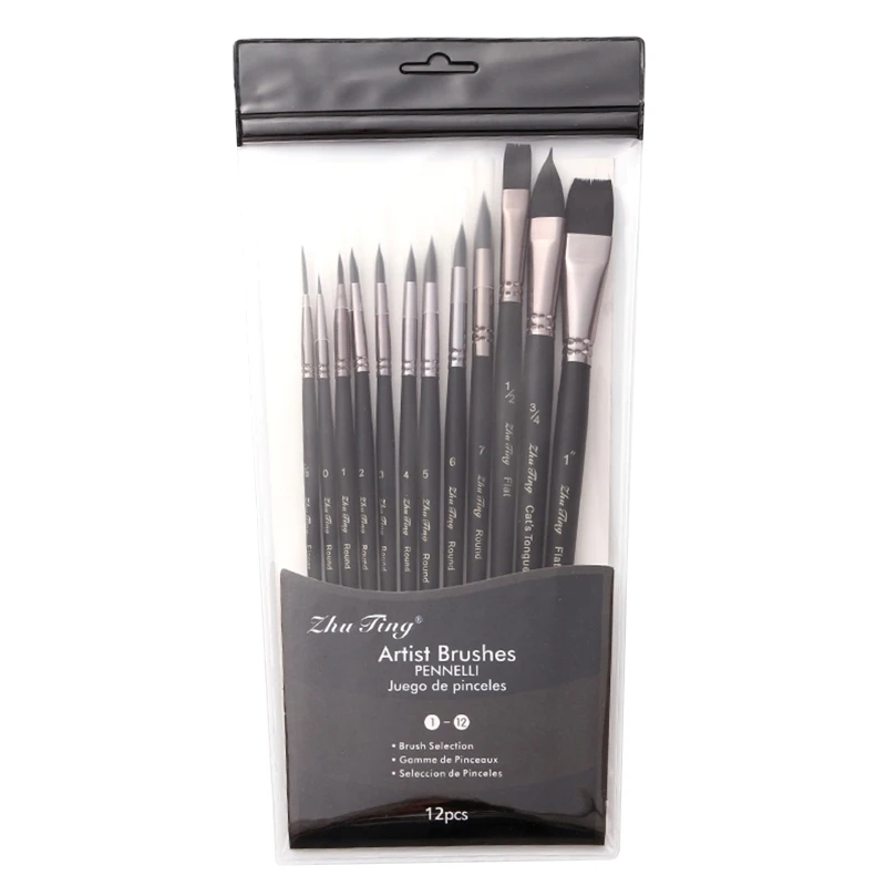 

12pcs Nylon Hair Wooden Handle Watercolor Paint Brush Pen Set DIY Oil Acrylic Painting Brushes Art Supplies