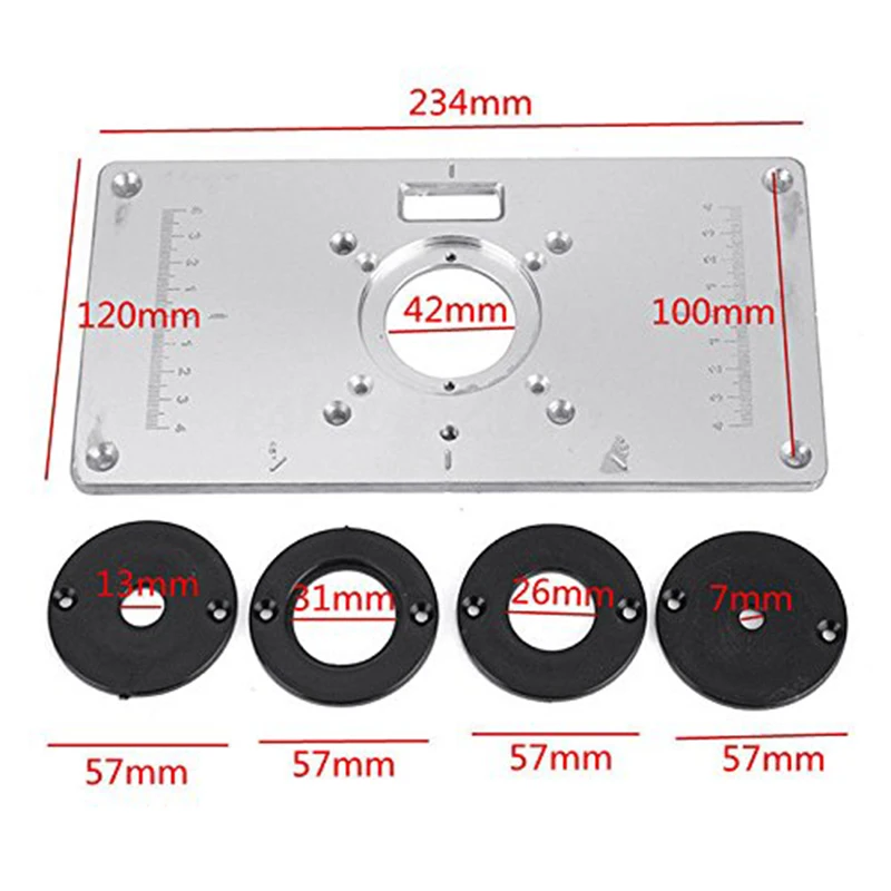  Router Table Plate 700C Aluminum Router Table Insert Plate + 4 Rings Screws for Woodworking Benches