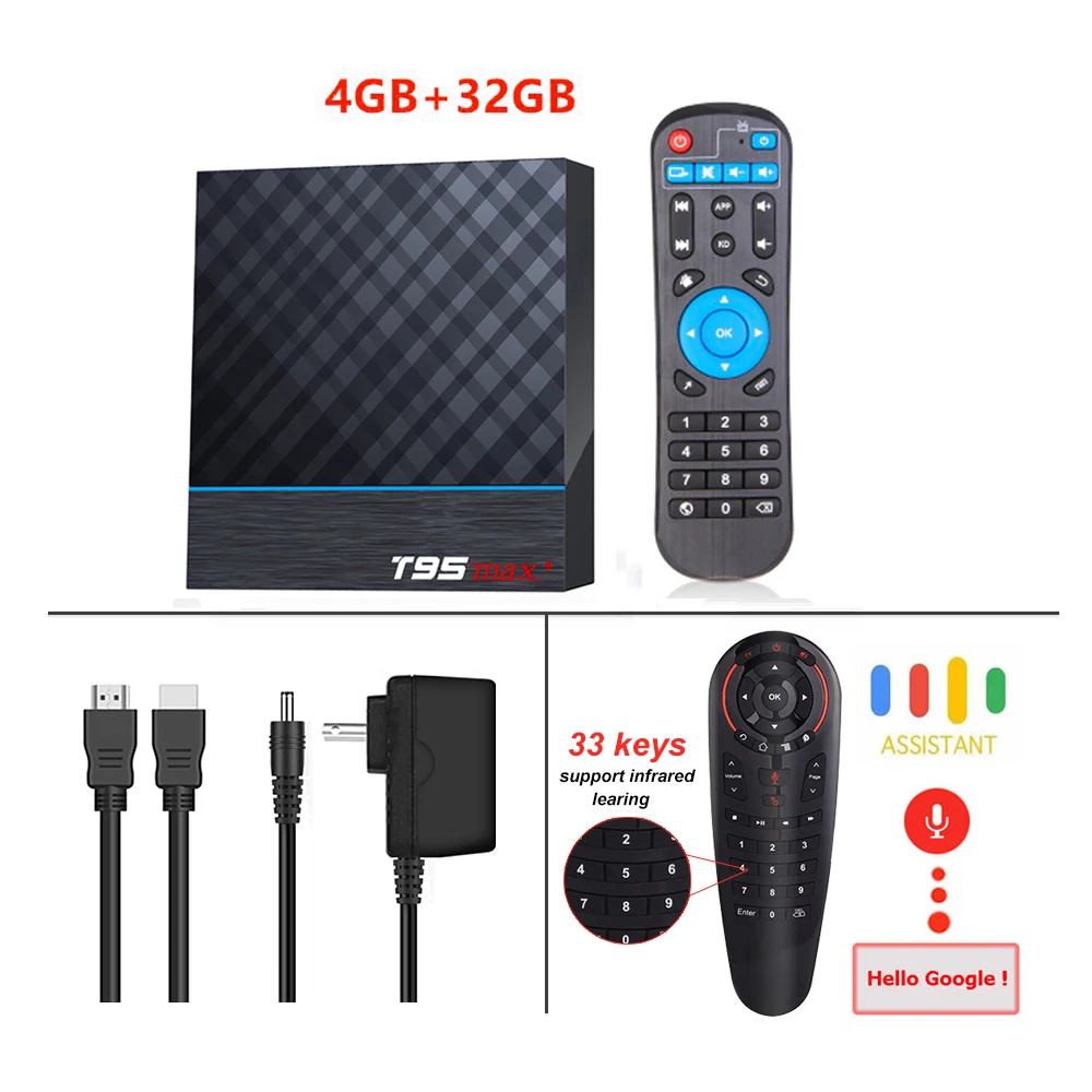 T95 MAX Plus Smart tv Box S905X3 64 Bit Android 9,0 4GB rom 64GB ram tv Box 2,4G+ 5G двухдиапазонный WiFi UHD 8K Media Playr PK X96 Air - Цвет: 4G32G Add G30