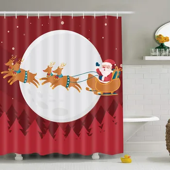 

MTMETY Christmas Red Shower Curtain For the Bathroom Waterproof Polyester Fabric Bath Curtains Home Decoration