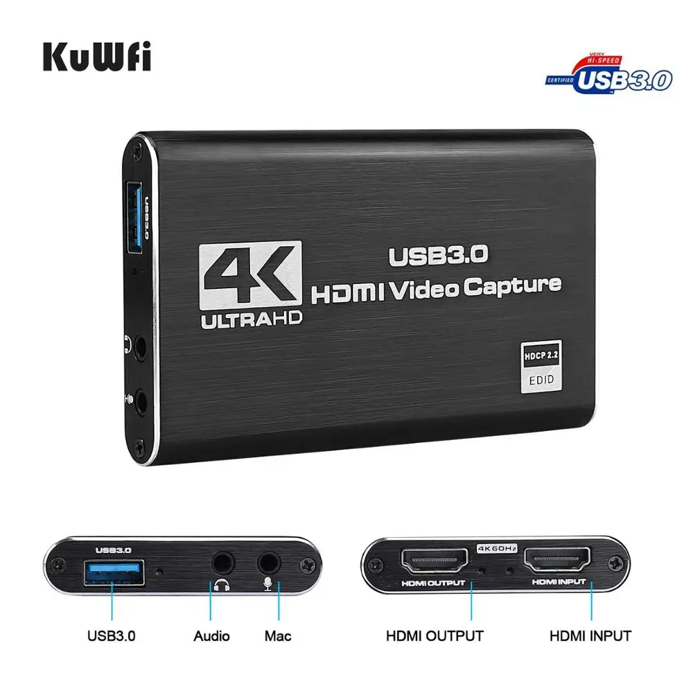Карта видеозахвата KuWFi 4K HD 1080P USB 3.0 Захват видео игры Трансляция в прямом эфире