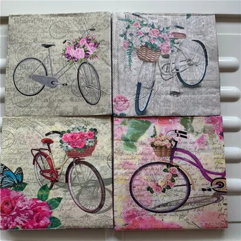 

20 vintage napkins paper tissue printed pink flower butterfly bike decoupage serviettes wedding party table decor handkerchief