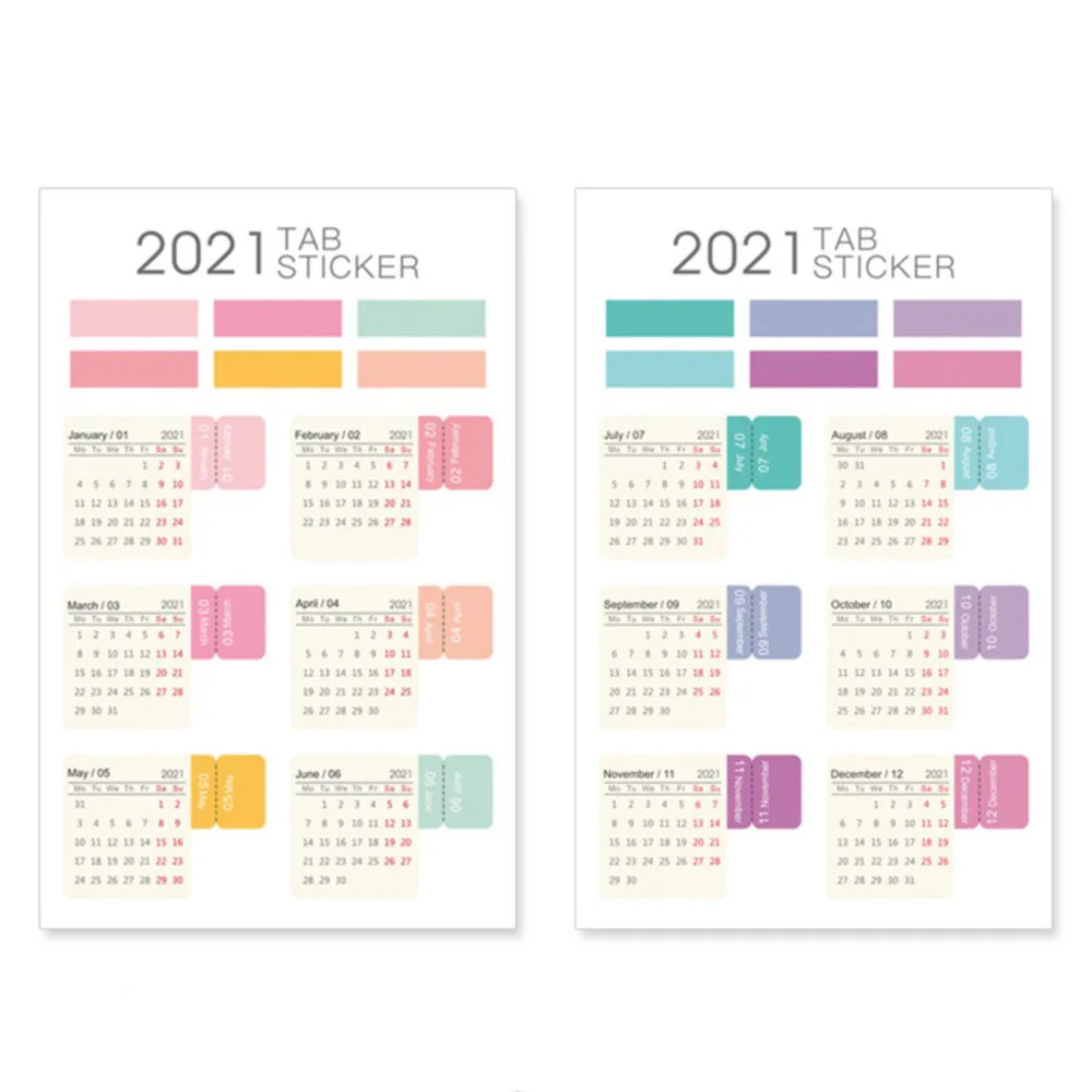 2021 календарные наклейки Kawaii стикер для канцелярских товаров планировщик