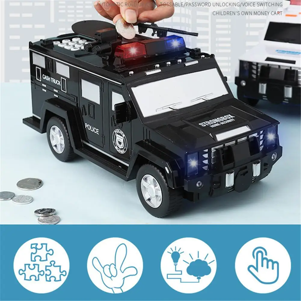 Multifunctional Car Piggy Bank Voice Switching Police Car Model Piggy Bank Kids Educational Toy Perfect Gifts 5