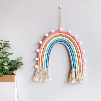 

Tassel Garland Macrame Rainbow Wall Hanging Handmade Colorful Boho Rainbow Home Decoration YU-Home