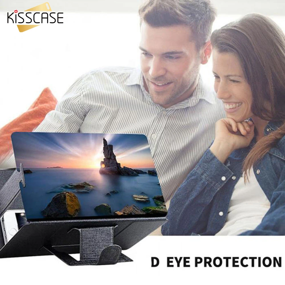 

KISSCASE 3D Screen Magnifier Phone Holder For iPhone 11 11Pro Video Amplify Leather Desktop Holder Foldable Tablet Phone Stand