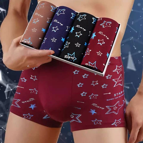 

4pcs / Lot Men's Underwear Men Printed Boxer Hombre Shorts Man Breathable Short Flexible Boxer Briefs Vetement Homme Boxershorts