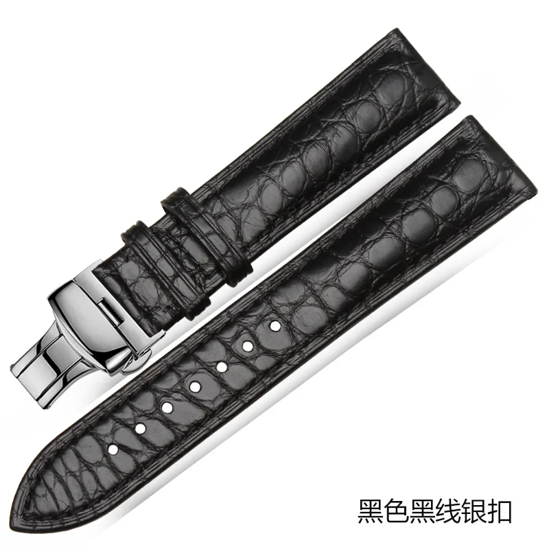 Black silver Whatch ремешок из кожи аллигатора с пряжкой-бабочкой для мужчин и женщин мягкий удобный водонепроницаемый низ черный коричневый 12 14 16 18 20 мм - Цвет ремешка: Black silver