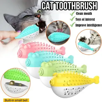 

Cat Fish Shape Toothbrush Refillable Catnip Simulation Fish Teeth Clean Chew Toy