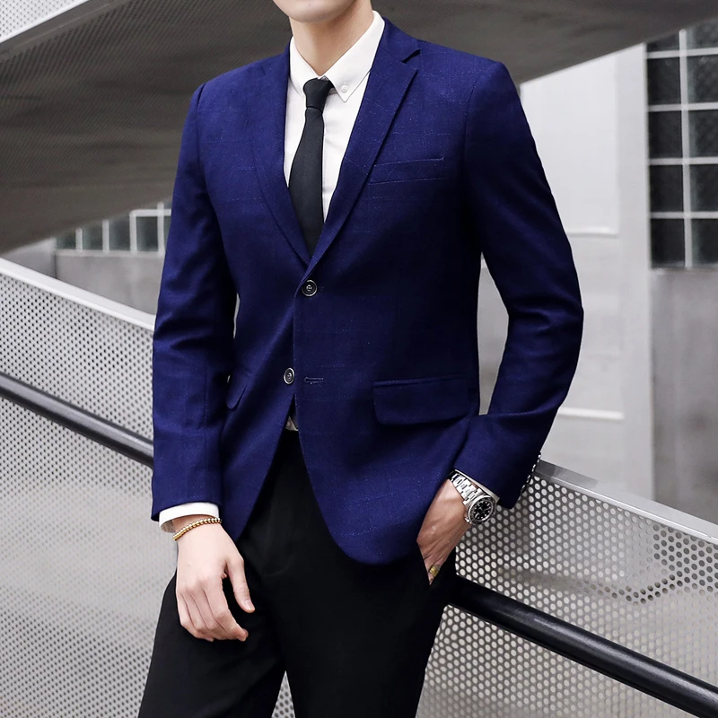 FourSeasons New Large Size Breathable Contrast Color Casual Fashion Business Suit Gentleman British Style Comfortable Men Blazer