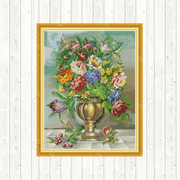 

Oil Painting Flowers Cross Stitch Sets 14ct 11ct Count Print Canvas DMC Cotton Thread Printed Canvas Needlework DIY Embroidery