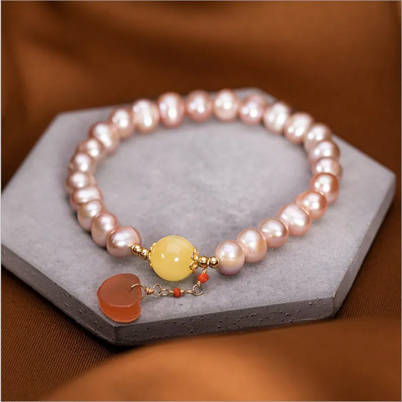 

Not Fake real S925 sterling silver gemstone retro vintage authentic beads best quality belief religion pink Pearl Bracelet