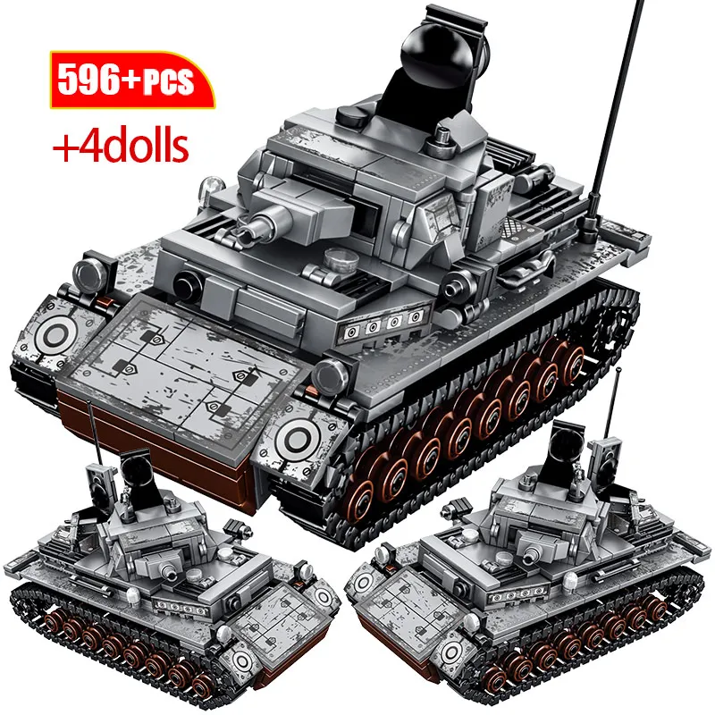 596 шт город Diy военные строительные блоки WW2 сталь империя немецкий IV Танк солдат