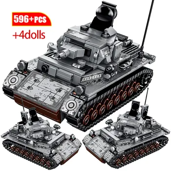 

596PCS City Diy Military Building Blocks WW2 Steel Empire-German IV Tank Soldier Figures Bricks Toys For Children