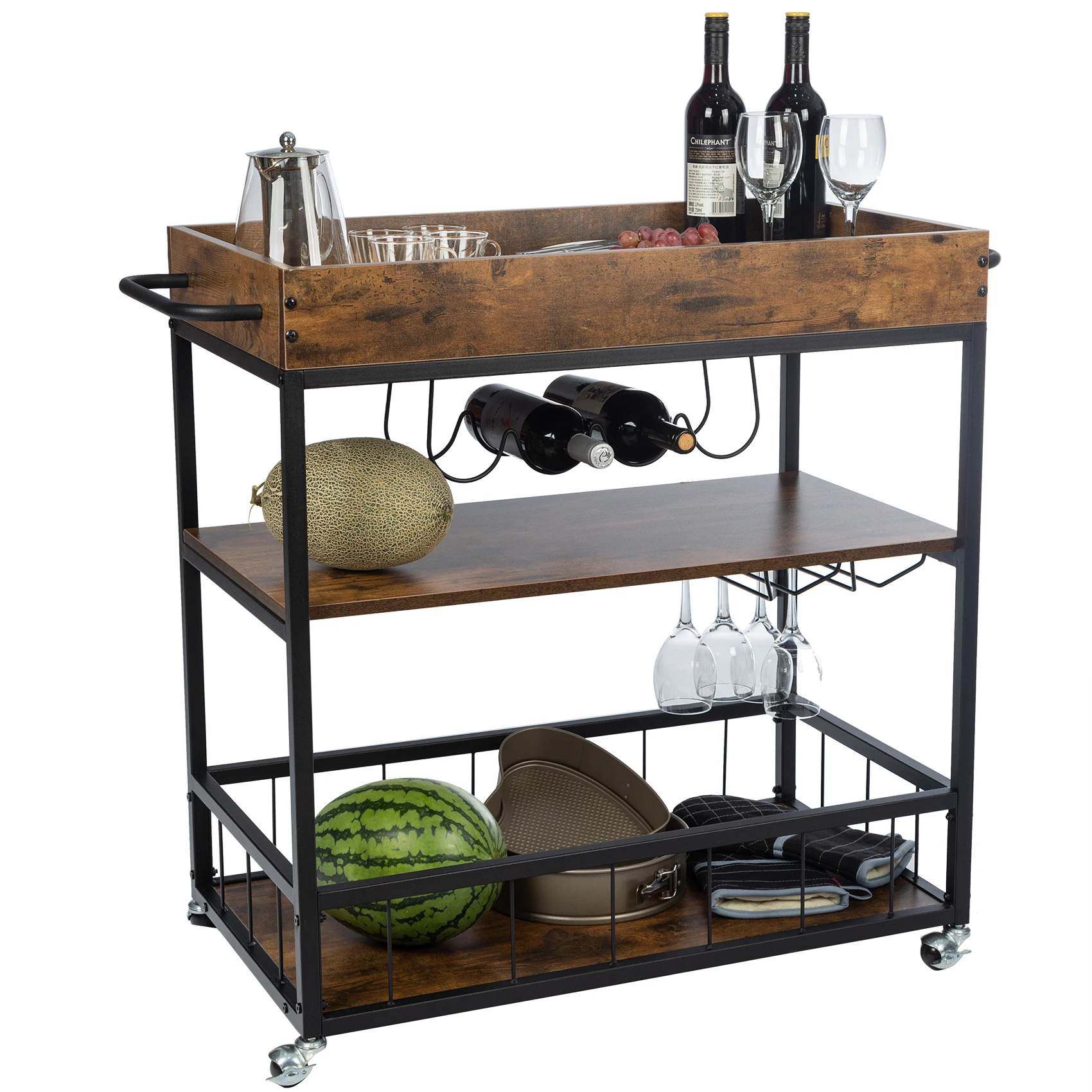 Serving Trolley Kitchen Trolley Cart Bar Serving Cart Wine Rack Storage