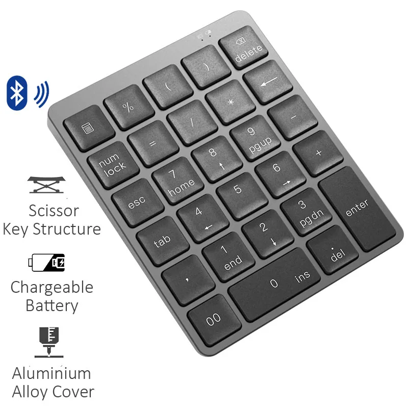 Teclado numérico Bluetooth portátil de aleación de aluminio, cubierta de teclado inalámbrico para Ipad, Android, Windows, teléfono, tableta Mackbook - Imagen 4