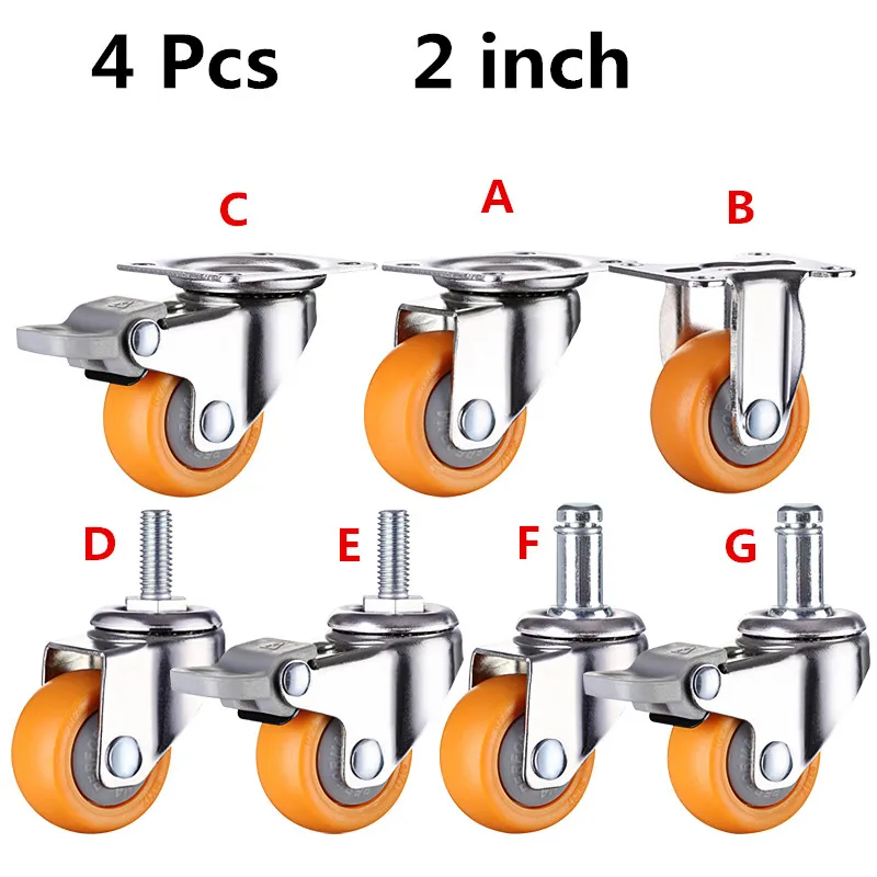 

4pcs 2 inches 50mm Heavy Duty 160kg Orange Swivel Castor Wheels Trolley Furniture Caster Rubber